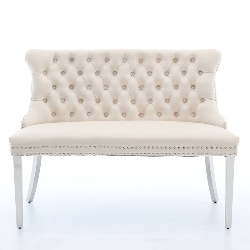 Velvet Double Dining Loveseat Bench, Kitchen & Dining Seating, 2-Seat Tufted Bench w/Handmade Buttons, Wing Back