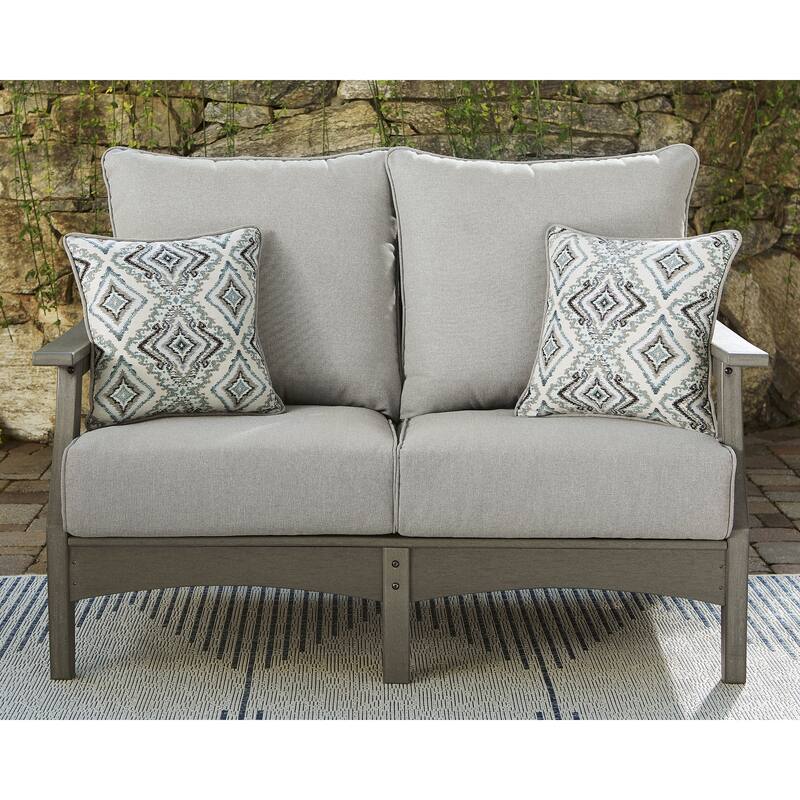 Signature Design by Ashley Visola Gray Outdoor Loveseat and Coffee Table - 54"W x 33"D x 37"H
