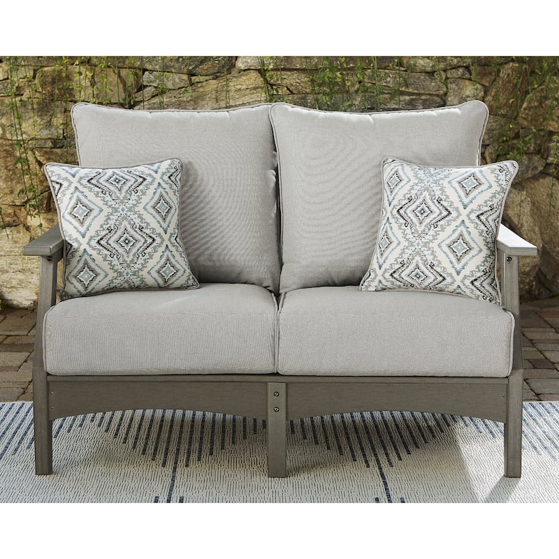Signature Design by Ashley Visola Gray Outdoor Sofa and Loveseat with Coffee Table - 80"W x 33"D x 37"H