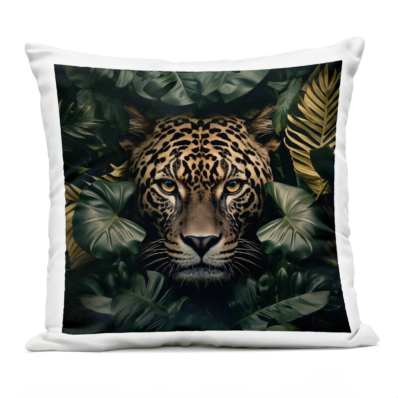 Stupell Leopard in Exotic Palms Printed Outdoor Throw Pillow Design by Heidi Kuntz - Accent - Polyester - Green - Single