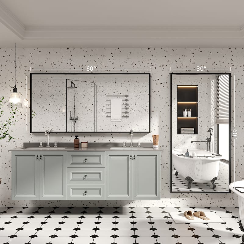 Tempered Glass and Metal Framed French Cleat Mounted Wall Bathroom / Vanity Mirror