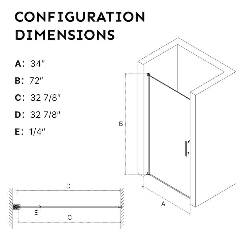 34 in.W x 72 in.H Pivot Frameless Glass Shower Door