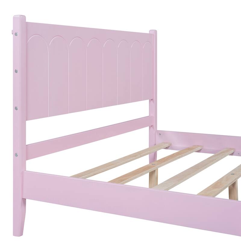 Wood Platform Bed Frame with Rectangular Headboard