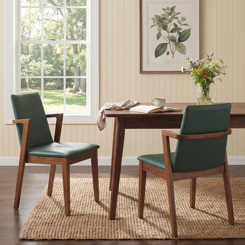 Christopher Knight Home - Mid-Century Modern Upholstered Wood Dining Arm Chairs with Ergonomic Armrests & Backrest, Set of 2