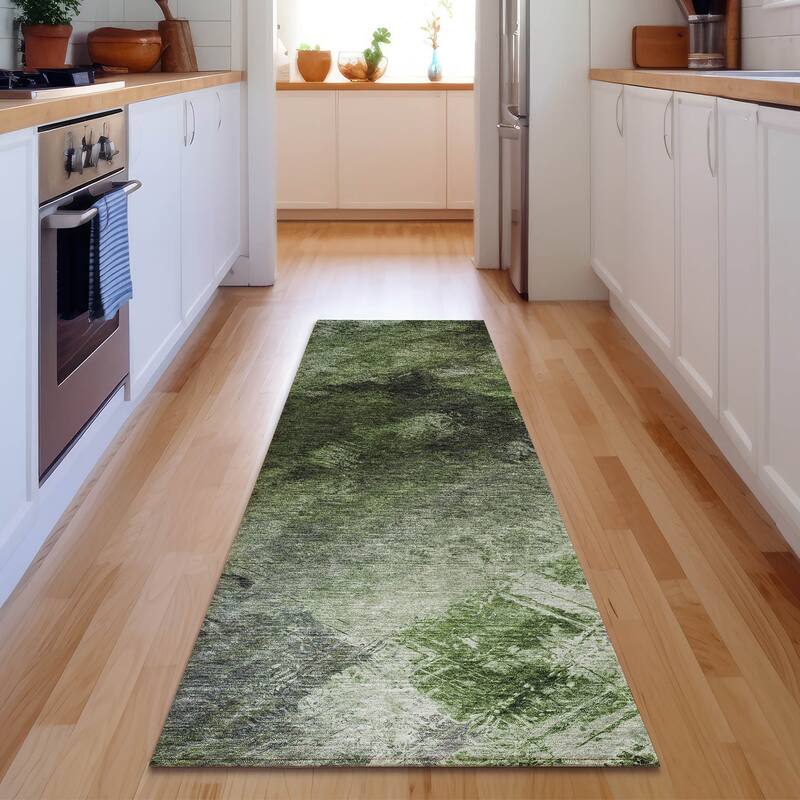 Premium Washable Super Soft Contemporary Abstract Mayfield Rug - Green - 2' 3" x 7' 6" - Runner