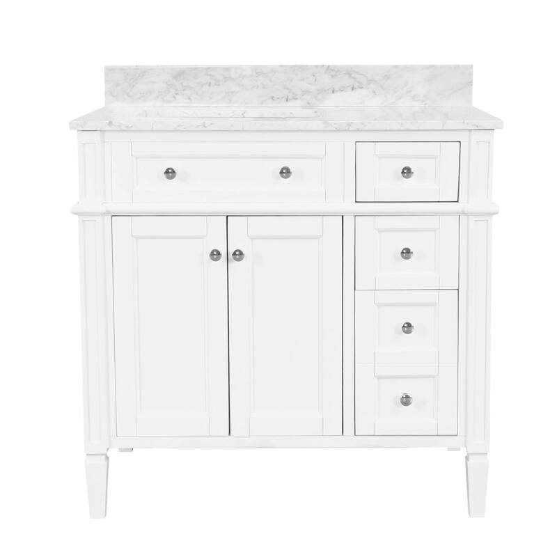 KitchenBathCollection Hailey 36" Bathroom Vanity with Carrara Marble Top