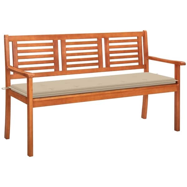 slide 2 of 9, vidaXL 3-Seater Patio Bench with Cushion 59.1" Solid Eucalyptus Wood - 59.1" x 23.6" x 35"