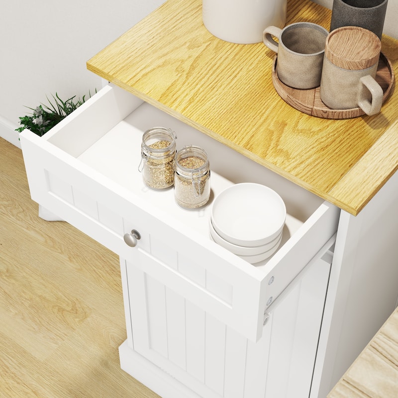 One Drawers and One-Compartment Tilt-Out Trash Cabinet Kitchen Trash Cabinet-White