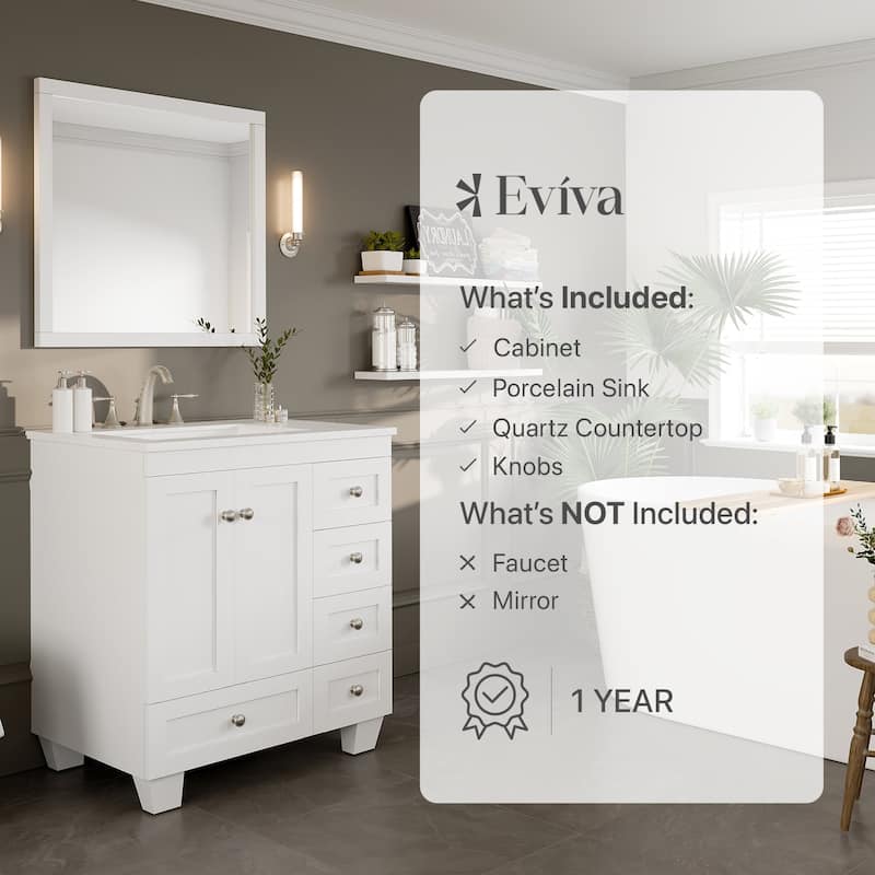 Eviva Acclaim 30"W x 22"D Bath Vanity with Carrara Quartz Top