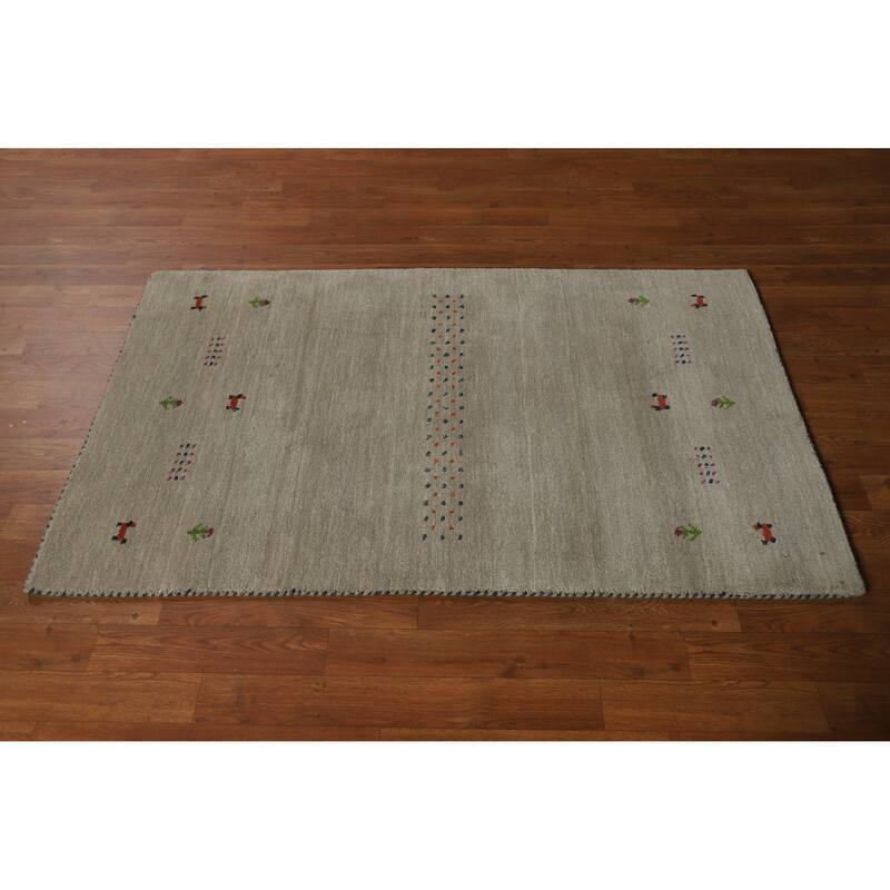 Hand Knotted Oriental 100% Wool Carpet Tribal Animal Pictorial Green Gabbeh Area Rug - 4' 10'' X 3' 0''