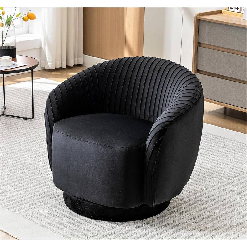 Modern Barrel Swivel Chair with Plush Velvet Upholstery and Smooth 360° Rotation Round Accent One-Seater Sofa