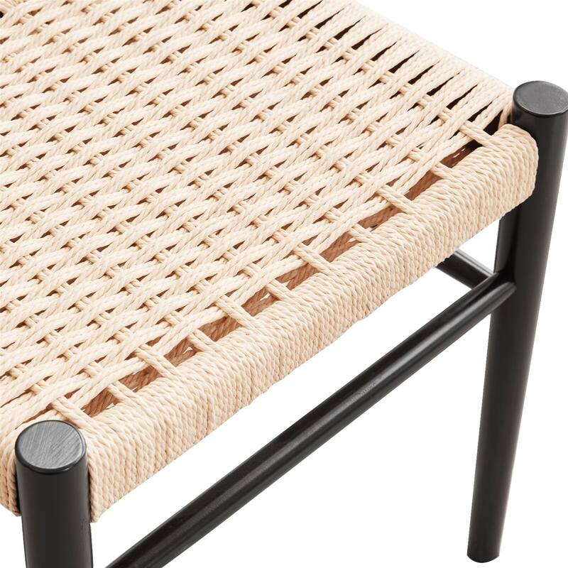 Modern Dining Chairs Woven Rope Seat with Sturdy Metal Frame (Set of 2)