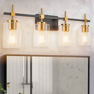 Jasper Black &Gold Clear Glass 4-Light Bathroom Vanity Light