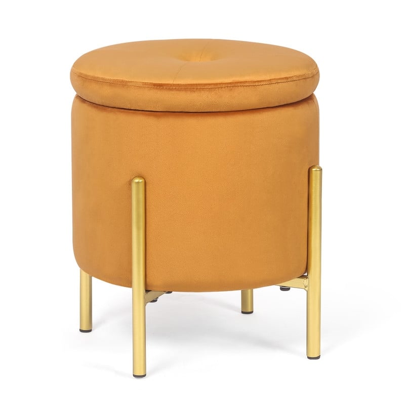ADECO Modern Upholstered Velvet Storage Ottoman Round Vanity Chair