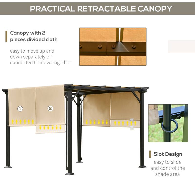 Outsunny 12ft x 10ft Outdoor Retractable Canopy Pergola Steel Frame Patio Pergola Shelter Sun Shade
