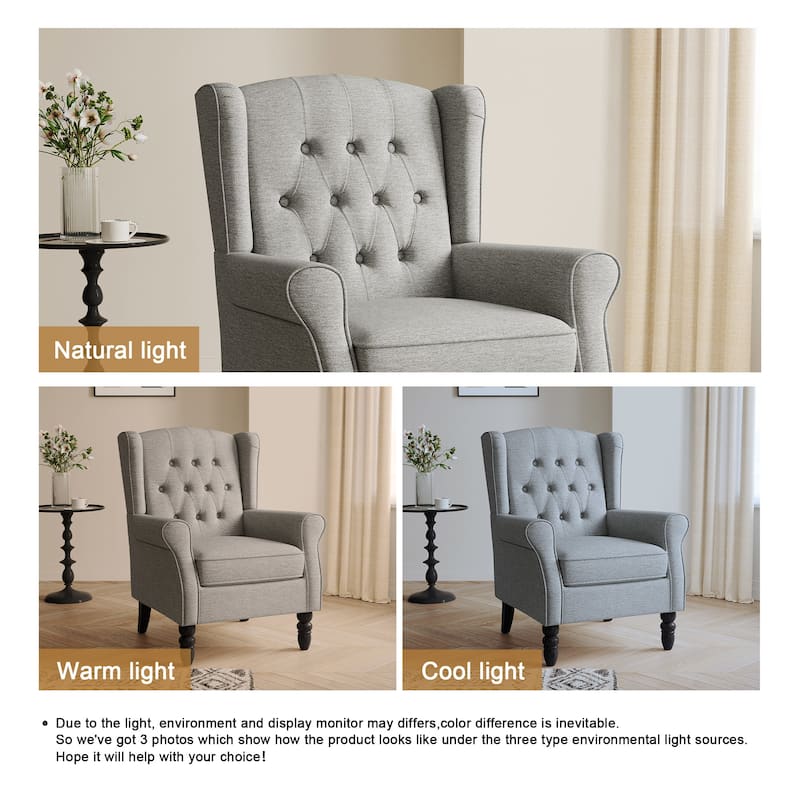 Button-Tufted Accent Chair Wingback Armchair - 38"H