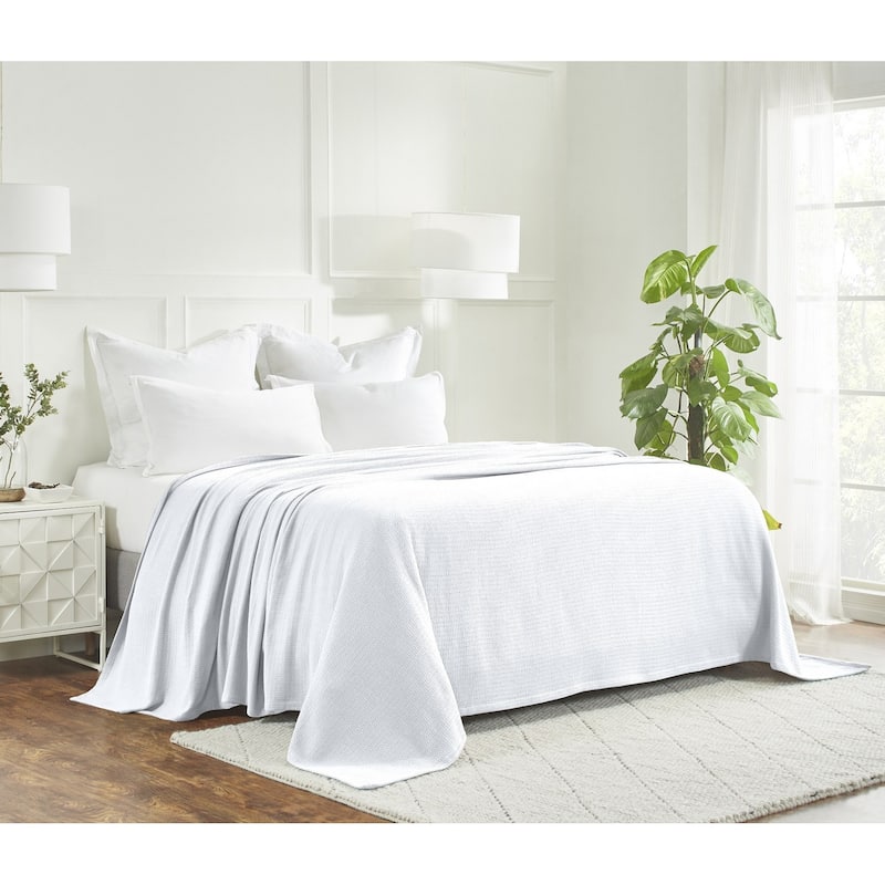 Superior Waffle Weave Honeycomb Knit Soft Cotton Blanket - Full/Queen - White