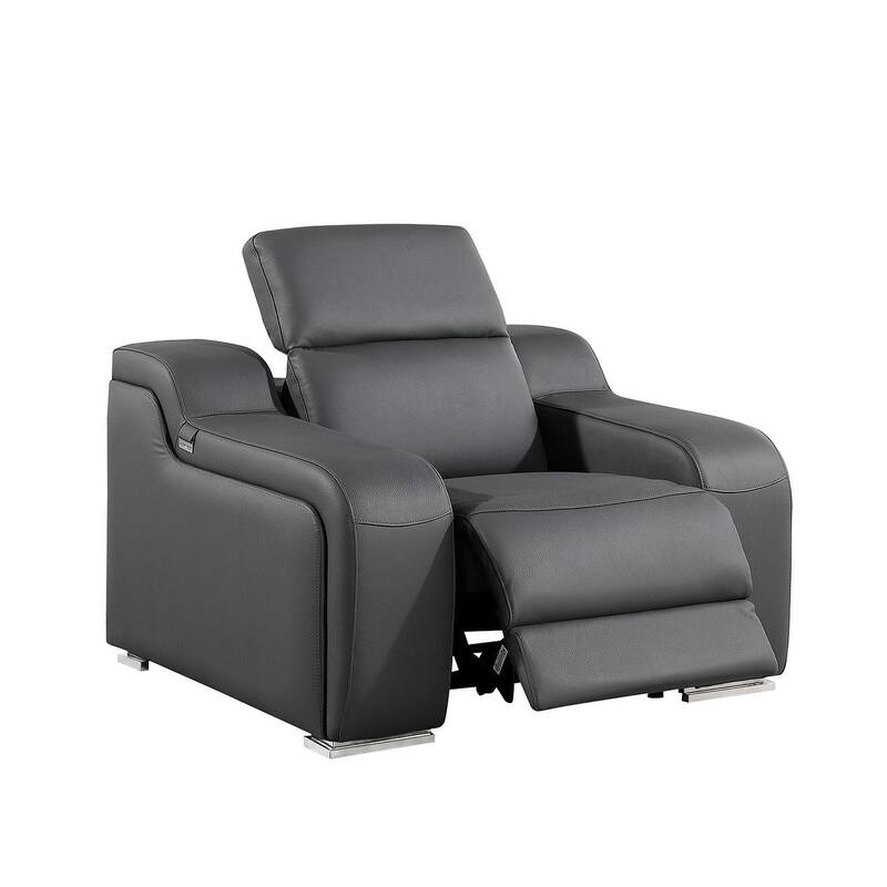 HomeRoots 41" Dark Gray Italian Leather Wall Hugger Recliner With USB