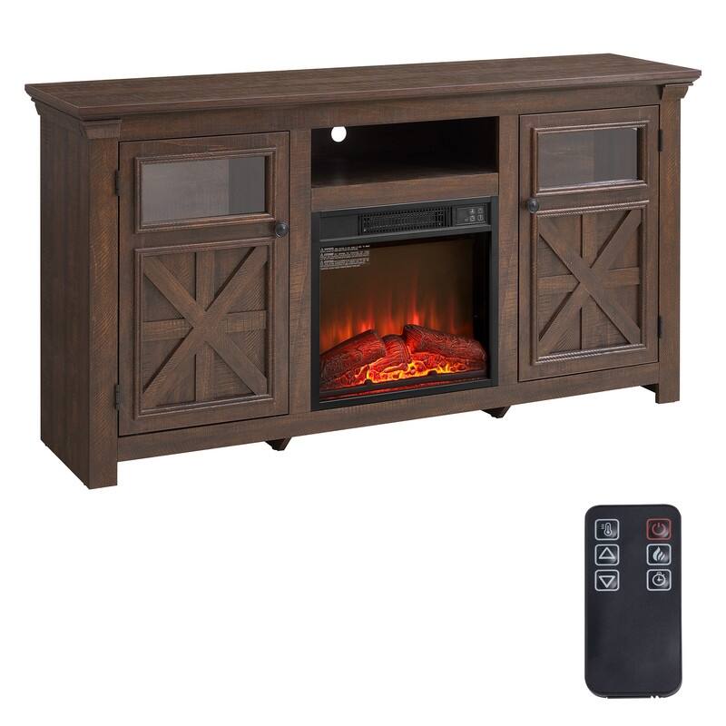 58-60" Fireplace TV Stand for 55-65" TVs w/ 18-23" Insert Farmhouse/Modern/Rustic Barn/Glass Doors Espresso/Grey/Brown/White Oak