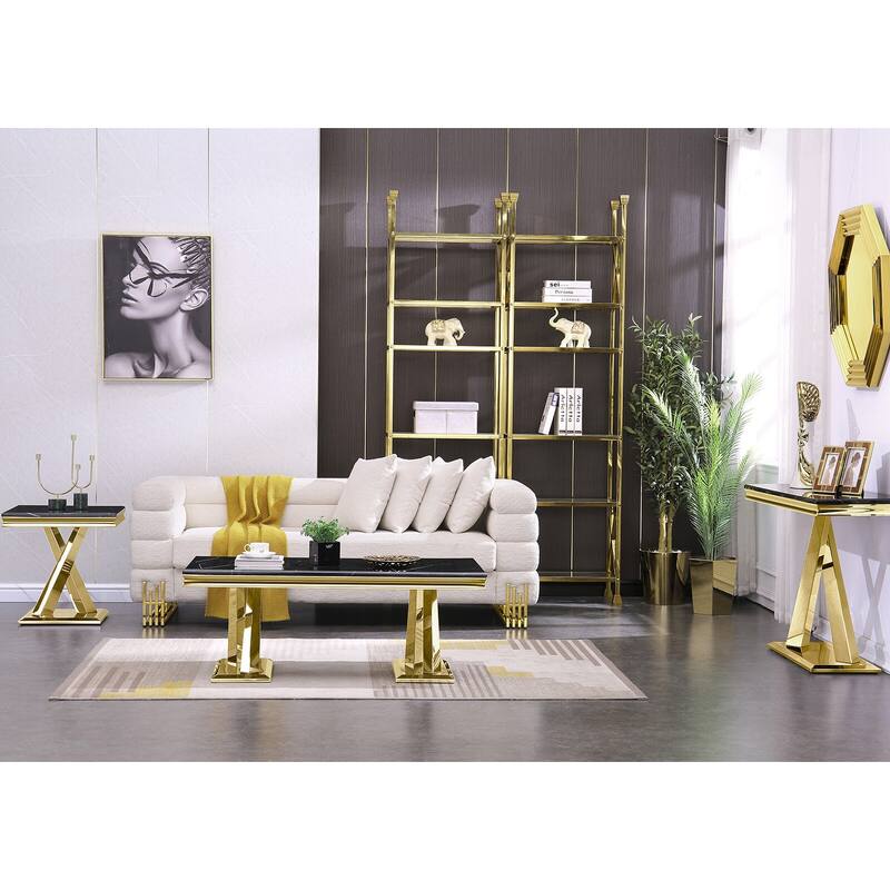 Modern End Table, 21.7 inch Living Room Side Table with Stainless Steel X-Base for Bedroom, Sofa Couch, Office
