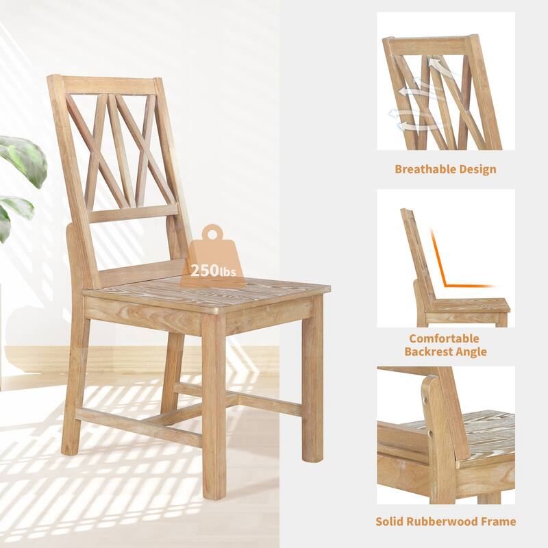 Rustic 5-Piece Extendable Dining Table Set with Round Trestle Table and 4 Cross Back Dining Chairs
