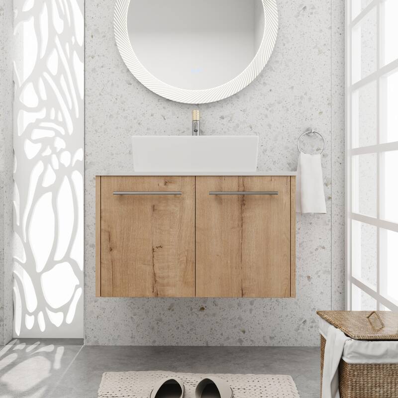 BNK 24"/30" Single Sink Bathroom Vanity with Soft Close Door, Modern Floating Vanity - 29.5''W×18.9''D - IMO with sink-110
