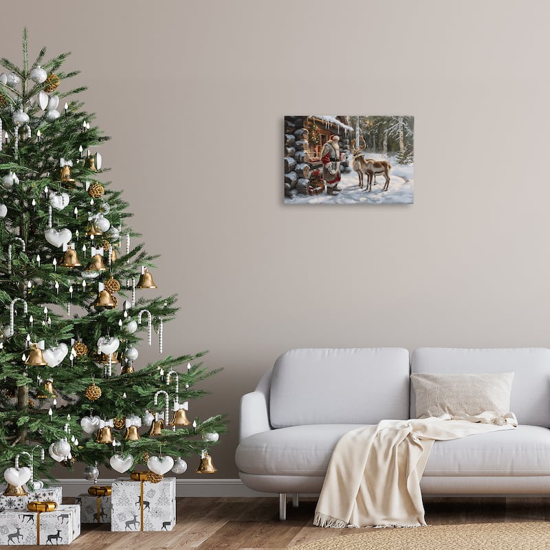 Stupell Santa's Cabin with Reindeer Canvas Wall Art Design By Imagine It Images
