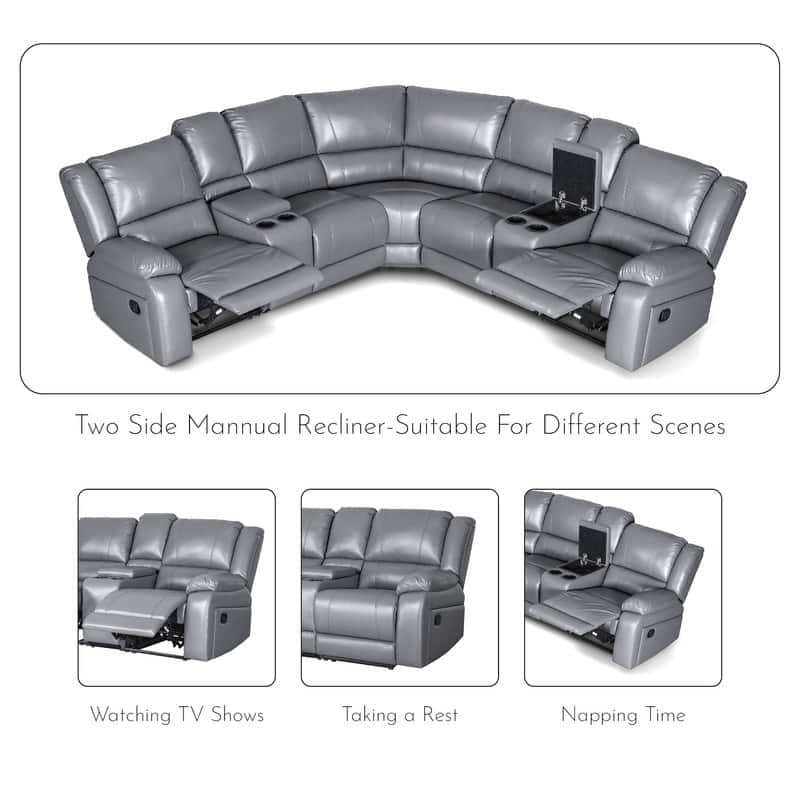 108" W Modern Contemporary Faux Leather 7 Piece Sectional Recliners