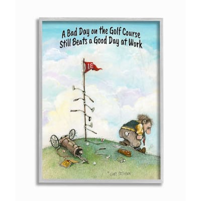 Stupell Bad Golf Beats Good Work Funny Cartoon Golf Sports Design Framed Wall Art, Design By Artist Gary Patterson