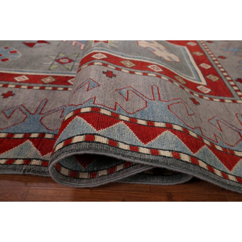 Gray Kazak Oriental Area Rug Handmade Wool Carpet - 6'6" x 10'2"