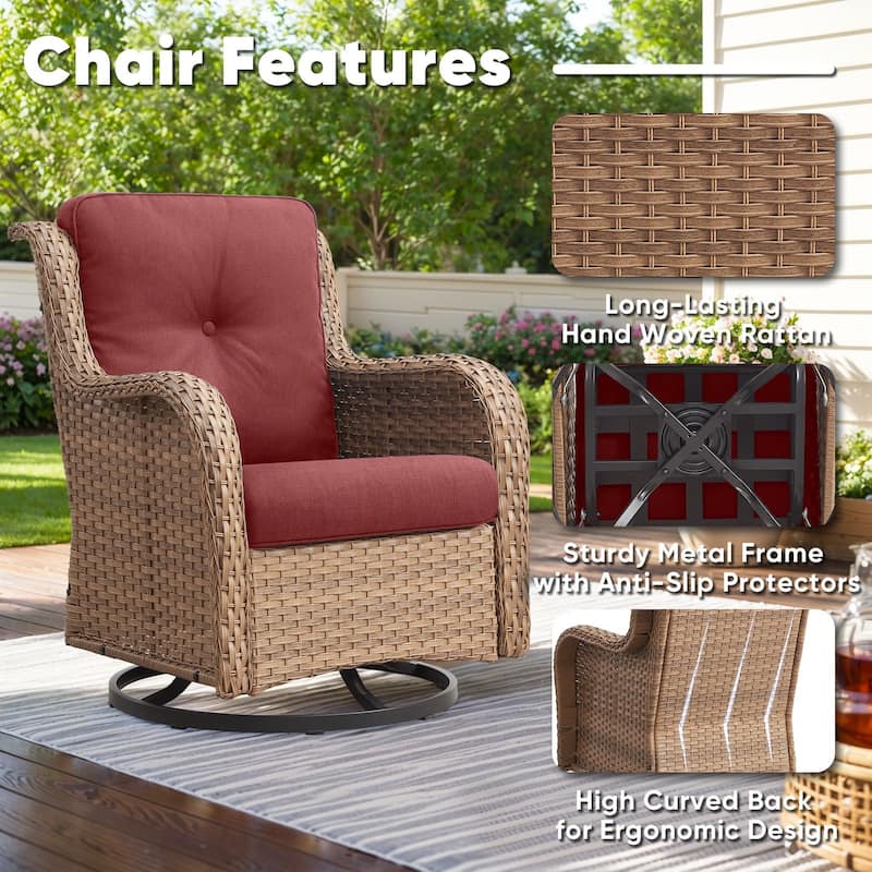 Gymojoy 3-Piece Rattan Wicker Rocking Swivel Chair Set with Table
