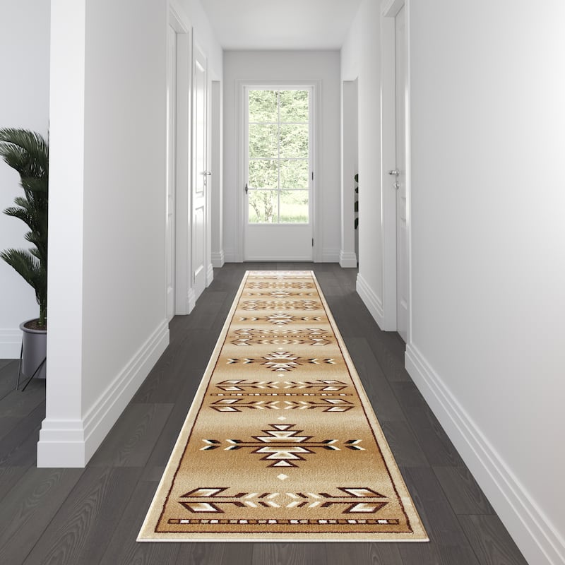 Multipurpose Southwestern Style Patterned Indoor Area Rug - 3' x 16' - Beige