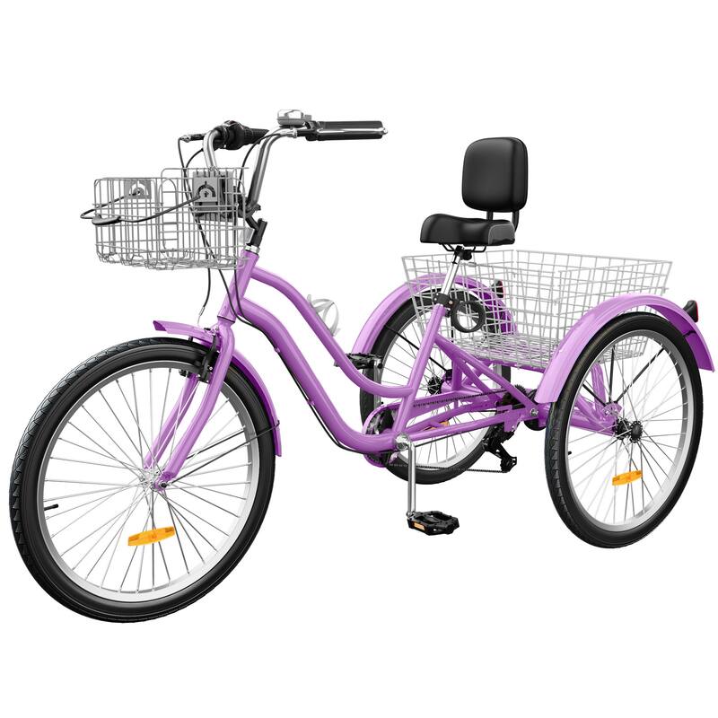 Moasis 24" Adult Tricycle 3-Wheel Bikes 1 Speed Trike Low Step-Through Cruiser Bike - Purple