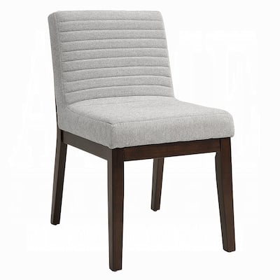 Eyna Side Dining Chair Set of 2, Soft Gray Linen, Dark Brown Wood