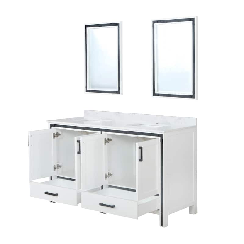Ziva Bath Vanity, White Quartz Top and Mirrors