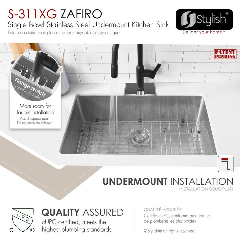 Undermount 30" Single-Bowl Stainless Steel Kitchen Sink S-311XG - 30" x 18" x 10"