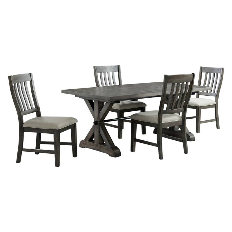 Extendable Dining Table Set for 8 - 96" Rectangular Table with 4 Chairs - Distressed Gray Finish