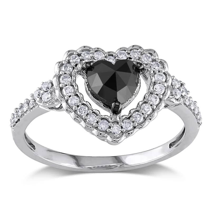 Miadora 10k Gold 1ct TDW Black and White Diamond Heart Ring