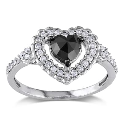 Miadora 10k Gold 1ct TDW Black and White Diamond Heart Ring