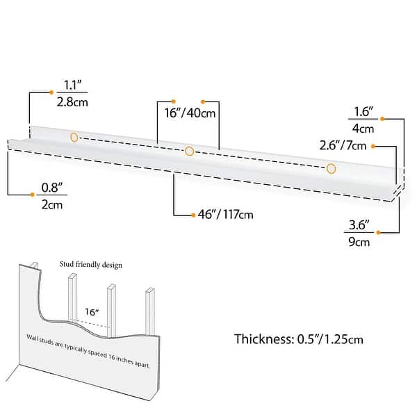 Wallniture Denver 46" Floating Shelves for Kids Room Decor, White Bookshelf (Set of 2)