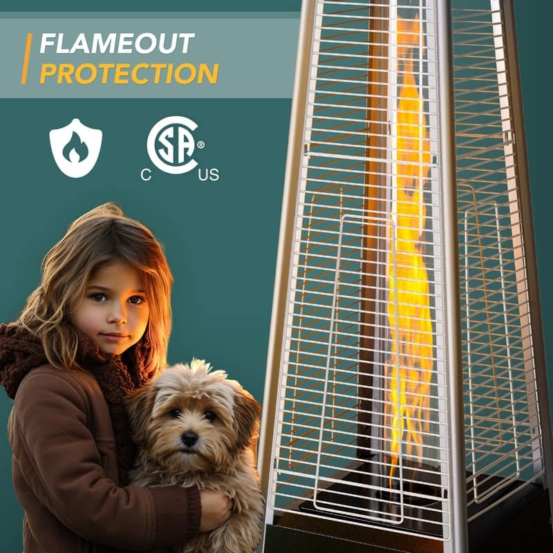 Pamapic 42,000 BTU Outdoor Pyramid Flame Patio Heater with Cover, Wheels