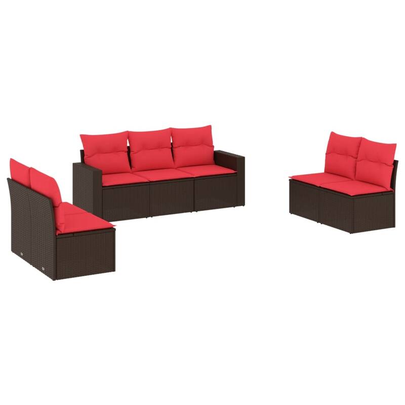vidaXL Patio Sofa Set with Cushions Outdoor Conversation Furniture Poly Rattan - 25.8" x 24.4" x 27.2"