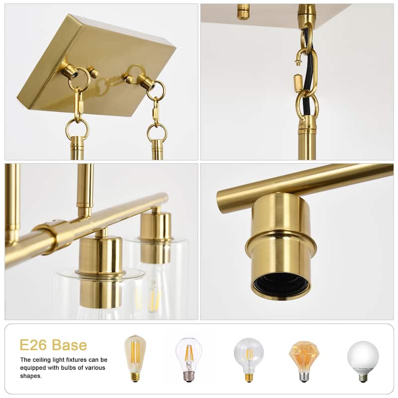 4-Light 43.7"W Kitchen Pendant Lighting witn Clear Glass Shades