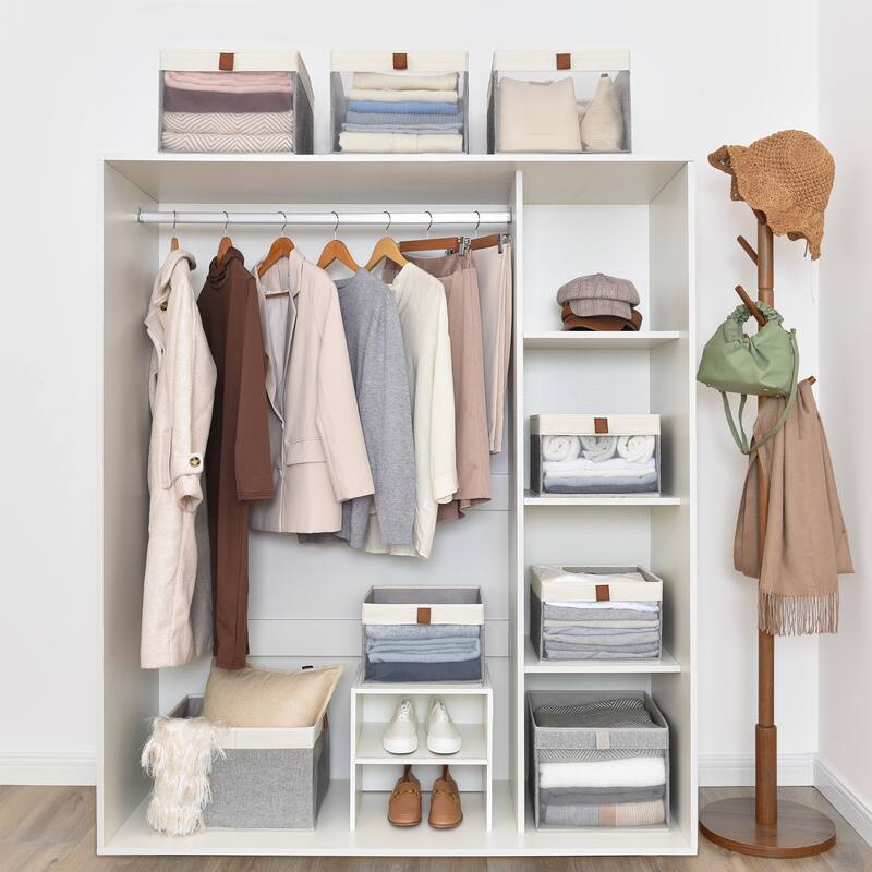 StorageWorks Foldable Storage Bins, Set of 3, Gray&White