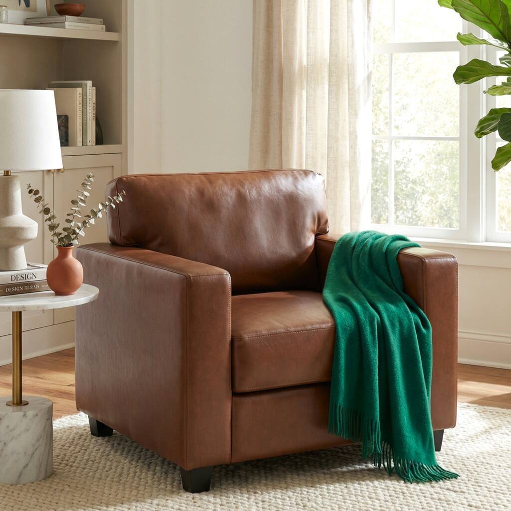 Christopher Knight Home - Harry Modern Upholstered Faux Leather Accent Armchair with Square Arms & High-Density Foam Seat