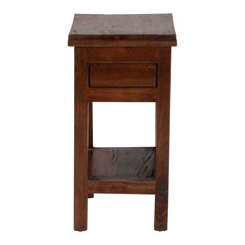 Alexandra Handcarved Mahogany Wood Nightstand - Decorative Accent Table with Lower Shelf, Traditional Artisan Furniture