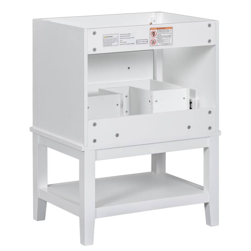 24" White Bathroom Vanity Base - Solid Wood & MDF Cabinet, Open Shelf & Drawer, Freestanding Design