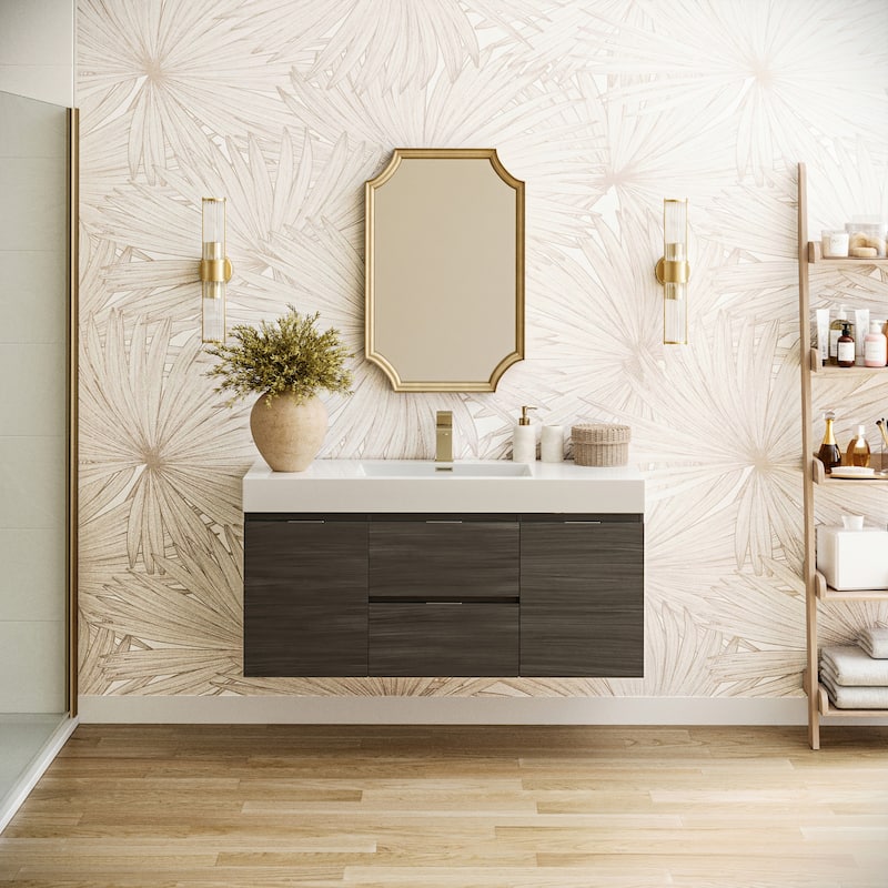 Fresca Senza 48" Wall Mounted / Floating Single Vanity Set with Wood - Gray Oak - Oak Finish