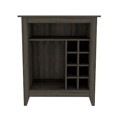 Wood Bar Cart with Wine Storage and Shelves and Cabinet - 17.7” D x 32.4” W x 38” H