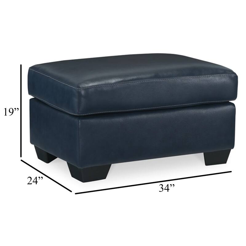 Orion Ottoman, 34 Inch Rich Ocean Blue Real and Faux Leather Cushion